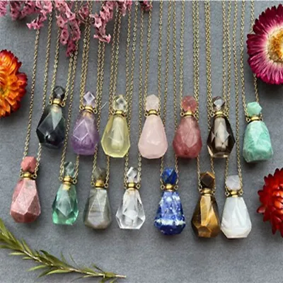 $6.65 • Buy Natural Gemstone Quartz Crystal Perfume Bottles Pendant Necklace Healing Chakra