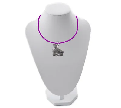 Ice Hockey Skate FT61 1.9x1.8cm English Pewter On 18  Purple Cord Necklace • £6.95