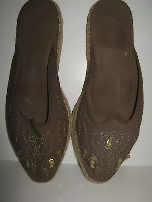 Womens Size 9 Slide Shoe Brown Jeweled Embroidery Sequin Holiday Party • $8.48