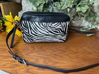 Michael Kors Zebra Large Leather Zebra Crossbody Handbag Bag Purse Wrist Strap • $44.99