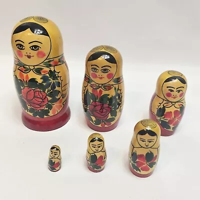 Russian Matryoshka 6 Nest Doll Flower Girls Red Floral Hand Painted 5 Inches • $19.99