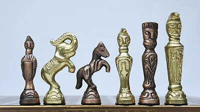 Brass Chess Set Antique Finish Vintage Style Figure Chess Set Brass & Gold Color • $200.20