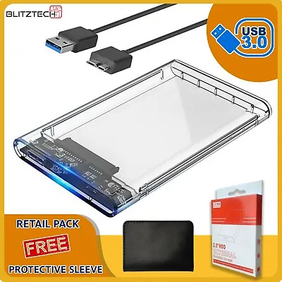 Hard Drive Enclosure 2.5 Inch USB 3.0 SATA Case External Clear Caddy HDD SSD • £4.29