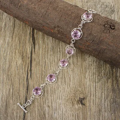 Natural Morganite Gemstone Jewelry 925 Sterling Silver Chain Bracelet For Women • $22.95