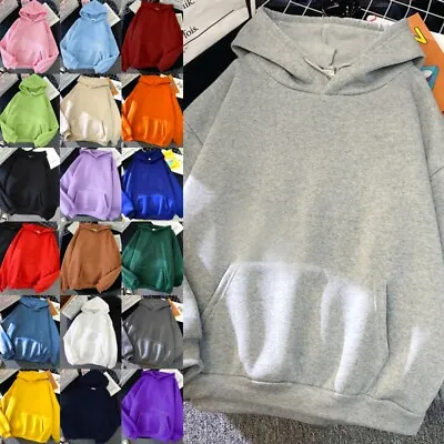 Womens Long Sleeve Hoodies Tops Ladies Casual Plain Pullover Hooded Sweatshirt • £9.99