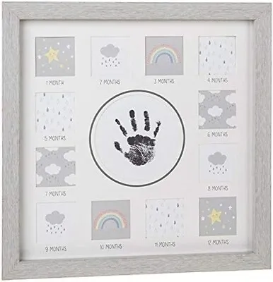 Grey Baby First Year Hand Print Frame 28cm Square Wall Hang Or Stand Photo Frame • £16.49