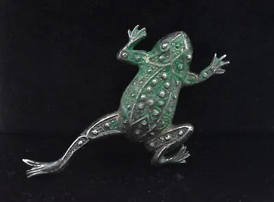 Early Vintage Sterling Silver Frog Pin/Brooch W/Green Wash • $39