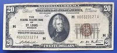 1929 Twenty Dollar National Currency Bill $20 Note - St. Louis Missouri #73793 • $89.99