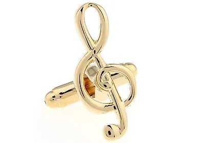 Music Note Pair Cufflinks Gold Treble Clef Wedding Gift Box & Polishing Cloth • $17.76