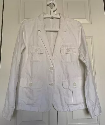 J Crew Women’s White Blazer Jacket Sz 10 Cotton Linen Blend Cargo Pockets • $32.99