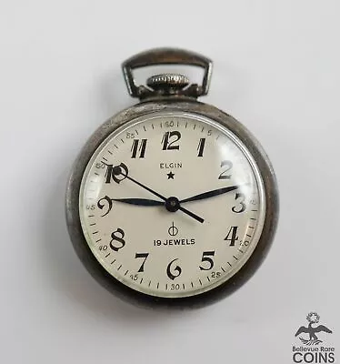 Vintage Elgin 19 Jewels Sterling Silver Case White Dial Open-Face Pocket Watch • $13.38