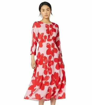 $46 • Buy GORMAN Poppy Pink Red Floral Print Midi Dress Size 8 + Alteration