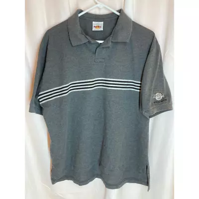 Hard Rock Myrtle Beach Mens Polo Shirt Gray Striped Short Sleeve 100% Cotton L • $24.99