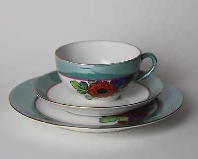 VTG Noritake Morimura 3 Pc Tea Set Lusterware Aqua Floral Gold Trim Hand Painted • $17.49