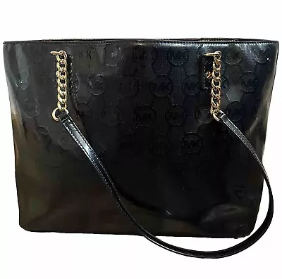 Michael Kors Black Patent Leather Purse Handbag - Gold Chain Straps • $50