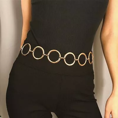 Big Ring Gold Silver Waistband Waist Belts Round Alloy Belt Metal Chain Belt • £5