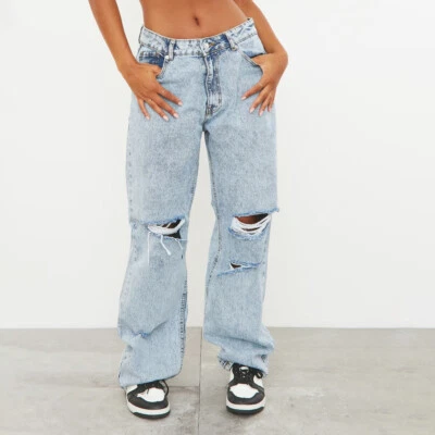£13.95 • Buy PrettyLittleThing Light Blue Acid Wash Baggy Ripped Low Rise Boyfriend Jeans