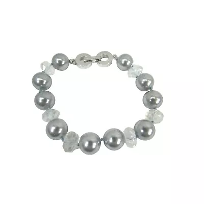 Gray Faux Pearl Glass Beaded Bracelet Silver M J C 48963 • $22.50