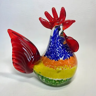 Heavy Millefiori Colourful Art Glass Rooster Figurine Statue  5.5  Murano Style • $19.95