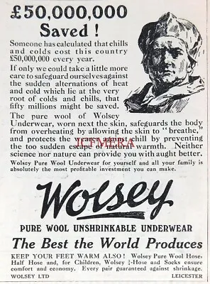 £1.75 • Buy WOLSEY Pure Wool Unshrinkable Underwear Clothing Advert : Antique 1921 Print