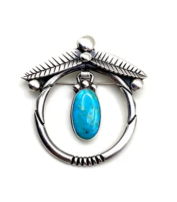 Vintage Sterling Silver Turquoise Pendant Pin Southwest Style Handmade • $140