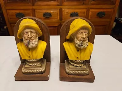 Vintage Bookends Nautical Sea Captain Terrestone Chalkware By Orzeck • $45