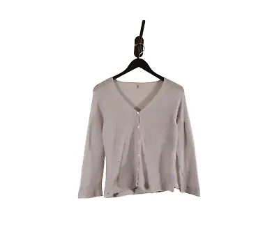 Margaret O'Leary Cashmere Cardigan Light Baby Blue Crop Sweater Knit REPAIR 2 • $19.75