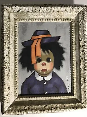 Vtge BOLLINI CHILD CLOWN OIL PAINTING FRAMED SIGNED Original FRAME 15.75  X 13  • $135