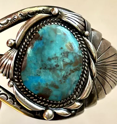 Vintage Navajo Native American Sterling Turquoise Cuff Bracelet 47 Grams • $124.99