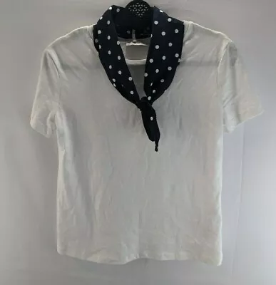 Zara Trafaluc Women's Small White Shirt With Scarf Polka Dots Spring Summer • $11.96