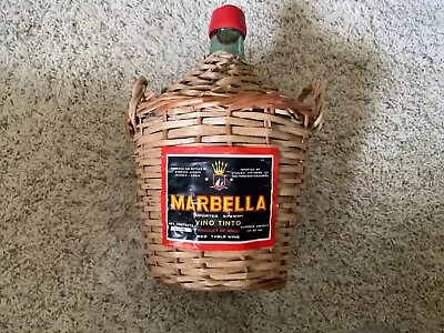 Wine Bottle Wrapped In Wicker 1 Gallon Green Glass Marbella Collectible • $45