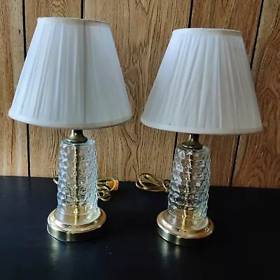 Pair Of VTG Small Cut Glass Lamps W/ Shades - 15  Tall - Both Work - GREAT COND • $55