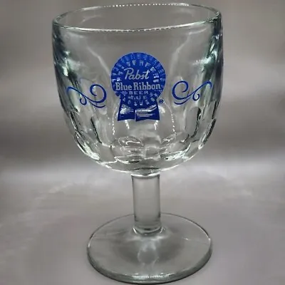 Pabst Blue Ribbon Vintage Thumbprint Stemmed Glass Goblet 6  Tall • $14.95