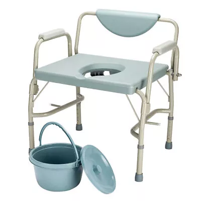 US Extra-wide Elderly Medical Bariatric Drop-Arm Commode Steel Adjustable 550lbs • $156.74