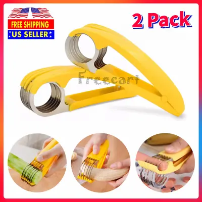 2Pcs Banana Slicer Fruit Knife Veggie Cutter Kitchen Bar Tool Stainless Steel • $7.46