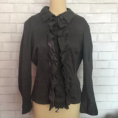 Miu Miu Blouse 46 Ruffle Small Grey Designer Prada Long Sleeve Top Runway • $150