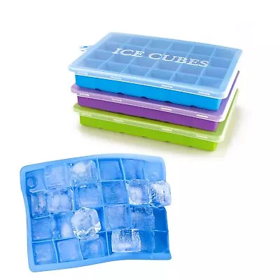 Morfone Silicone Ice Cube Trays 3 Pack With Removable Lid Easy-Release Flexib • £14.09