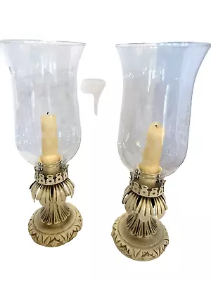 Vtg Hurricane Candle Holder Set/Etched Chimneys • $20