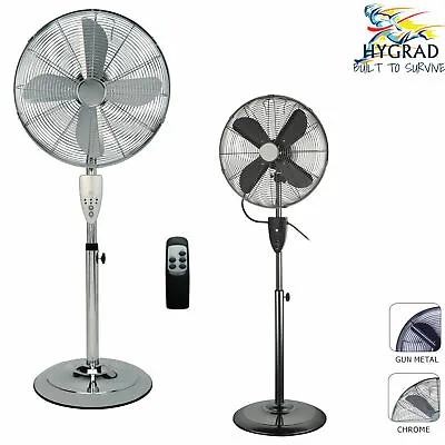 £44.90 • Buy HYGRAD 16  Air Cooling Pedestal Fans With Remote Control In Chrome & Gun Metal 