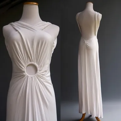 Michelle Jonas White Draped Maxi Dress Cross Over Key Hole Bodice Backless Sm P • $149