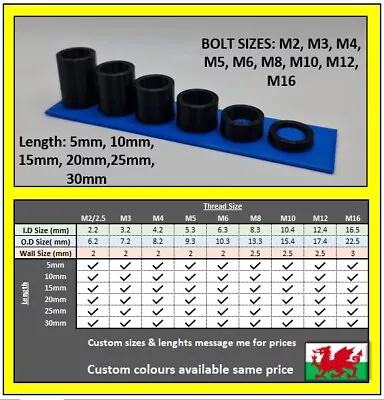 £4.37 • Buy M2 M3 M4 M5 M6 M8 M10 M12 M16 Black Plastic Like Nylon Spacers Standoff Washers