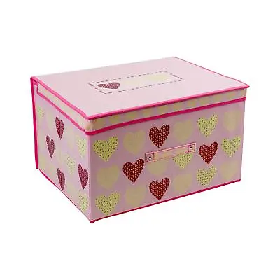 Storage Box Collapsible Pink Hearts Folding Jumbo Large Toy Chest For Kids Room • £11.49