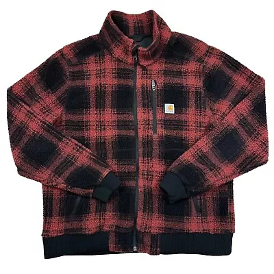 CARHARTT Womens Fleece Sherpa Red Black Plaid Full Zipped Jacket Size Large • £48.16