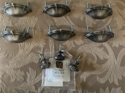 $30 • Buy 6 Belwith Keeler Verona Antique Pewter Nickel Cup Cabinet Pulls-3 Mushroom Knobs