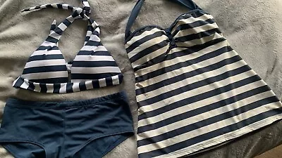 Fat Face Navy And White Swimsuit Set Tankini Shorts Bikini Size 10 • £25