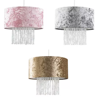 Ceiling Light Shade Velvet Drum Lampshades Jewel Droplet Pendant Shade LED Bulb • £20.99