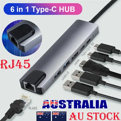 $24.69 • Buy 6 In 1 USB C HUB Type-C Multi USB Port 4K HDMI Adapter Dock RJ45 Ethernet USB-C