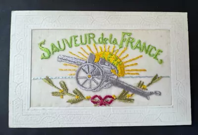 Rare Military: French 75 Field Artillery Gun: Ww1 Embroidered Silk Postcard • £15.99