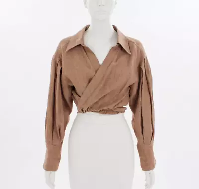 $150 • Buy Scanlan Theodore Linen Cropped Wrap Shirt Size 10