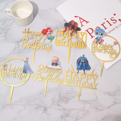 $5.69 • Buy Acrylic Happy Birthday Cake Topper Super Hero Mermaid Spider Man Bat Man Elsa AU